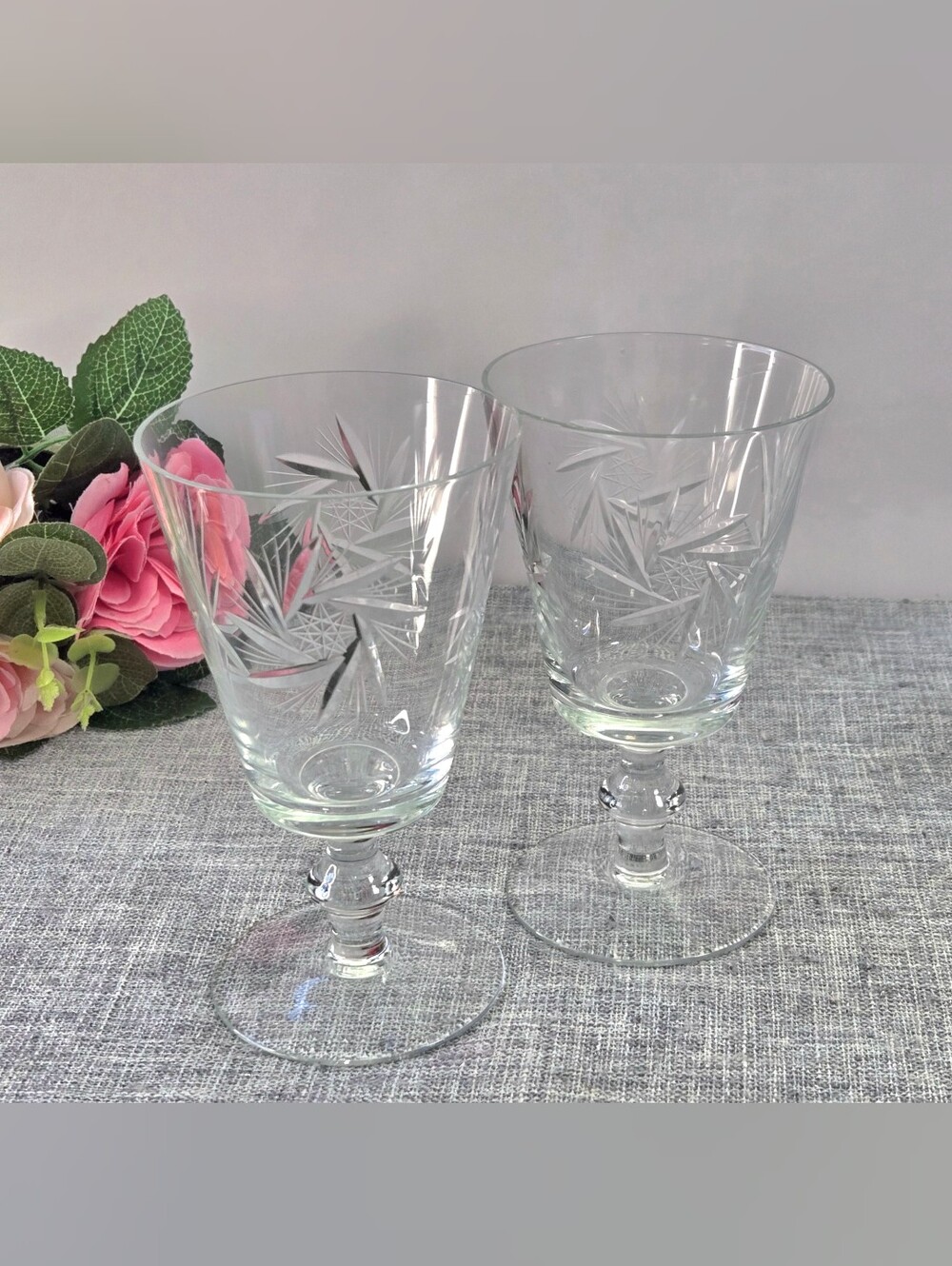 Vintage Pinwheel by Bohemia Crystal Wine Water Glasses 24% Lead Crystal Set of 2